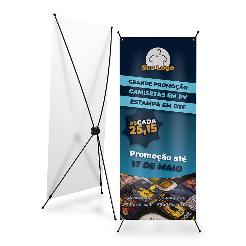 X Banner Ou Indoor Kit Completo Bandeira E Suporte X Tecido Oxford