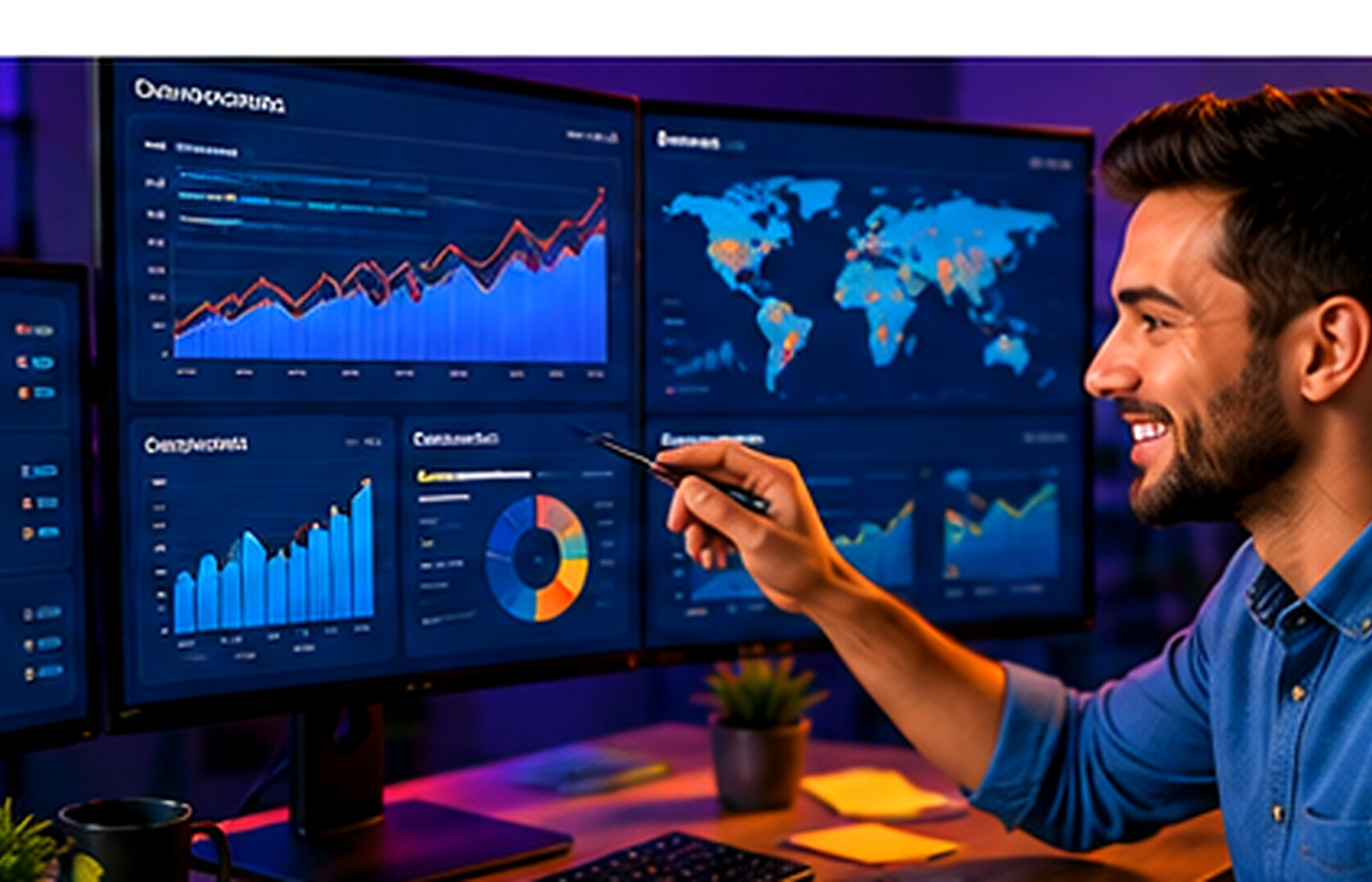 Equipe analisando dados e dashboards de marketing digital